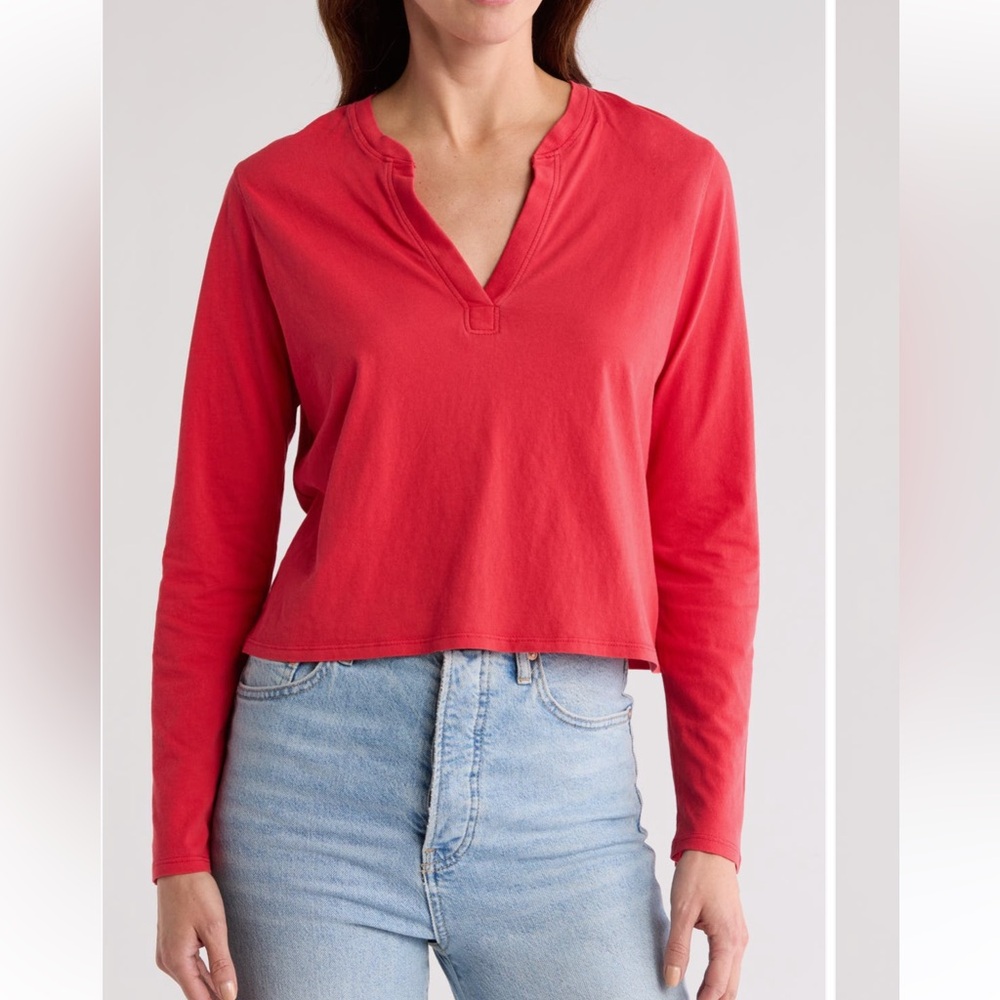 Melrose and Market Long Sleeve Henley in Red